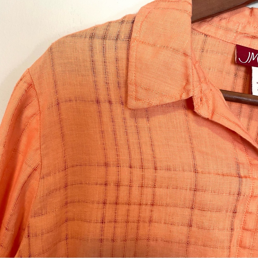 JM Collection Peach Button-Front Lightweight Blouse - Picture 2 of 12